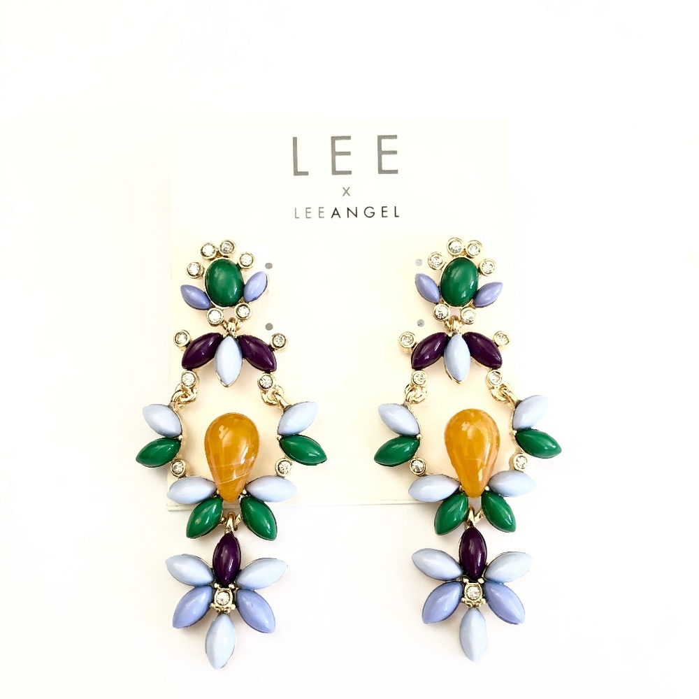 Lee by Lee Angel Cabochon Waterfall Flower Statement Drop Earrings NWT 98